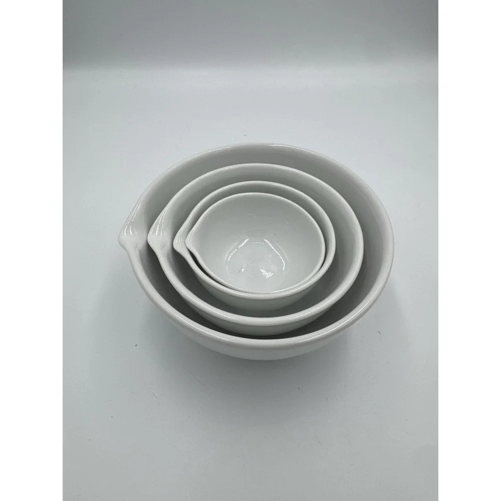 Crate And Barrel 2008 White Small Mixing Bowls With Spouts